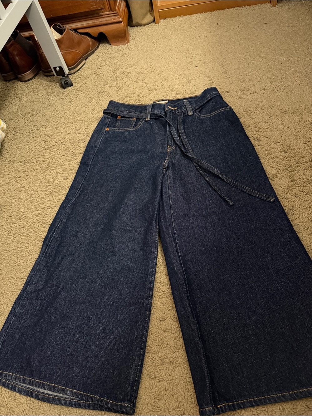 Levi's Dark Indigo Wide-Leg cropped  Tie-Waist Jeans